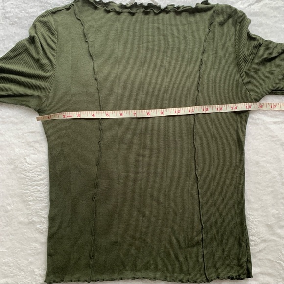 Mango Ribbed Deep Hunter Green Long Sleeve Tee | Medium - Picture 5 of 7